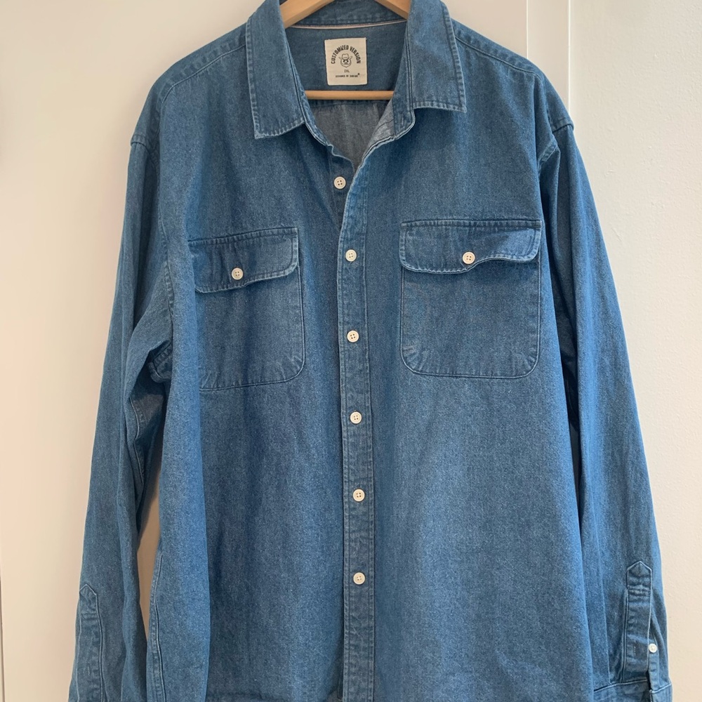 Customized Version designed by Dubious Nik Blue Denim Button-Up Shirt, Size 2XL